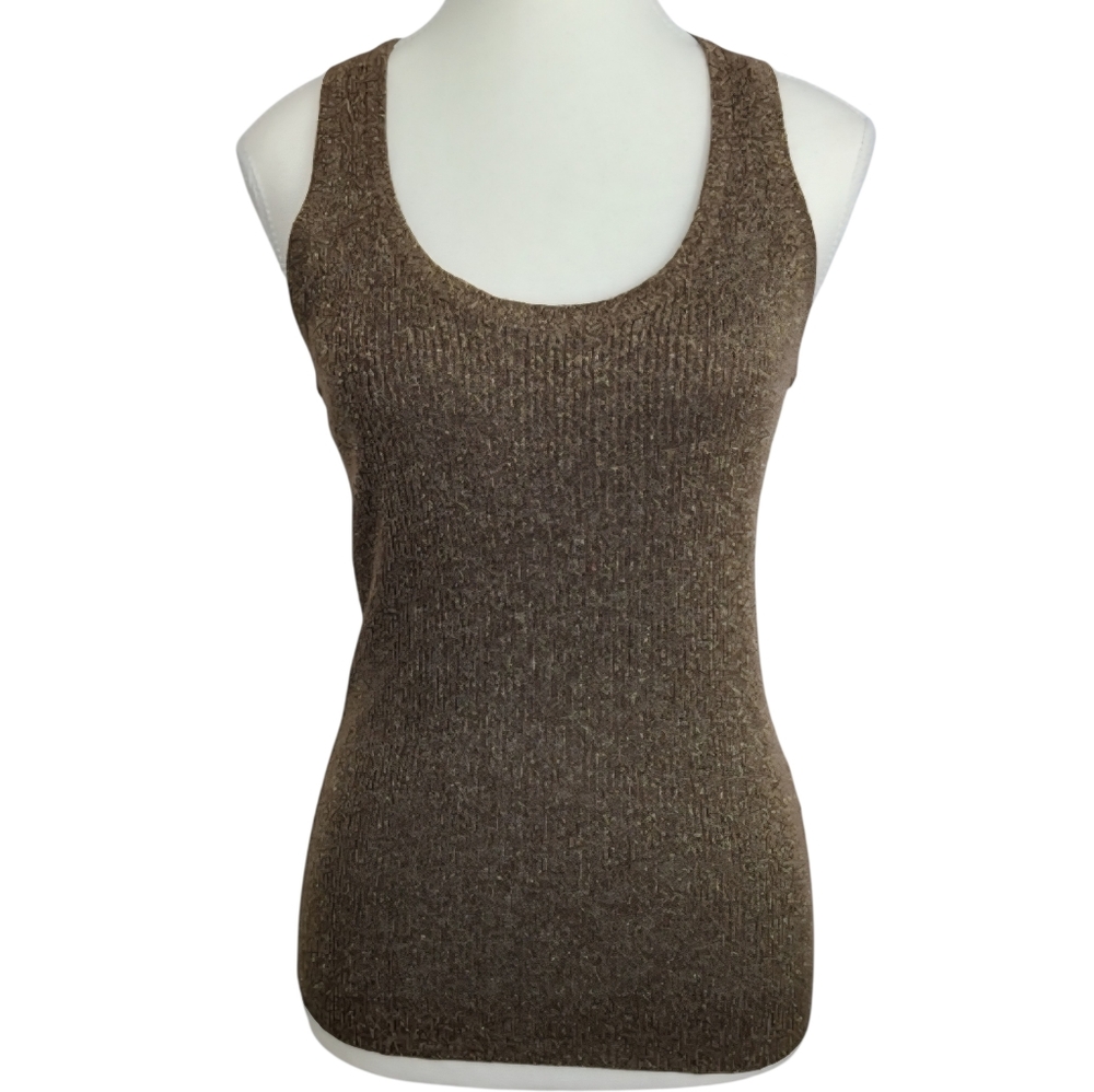 Mix It Gold Tone Shimmery Ribbed Scoop Neck Tank Top